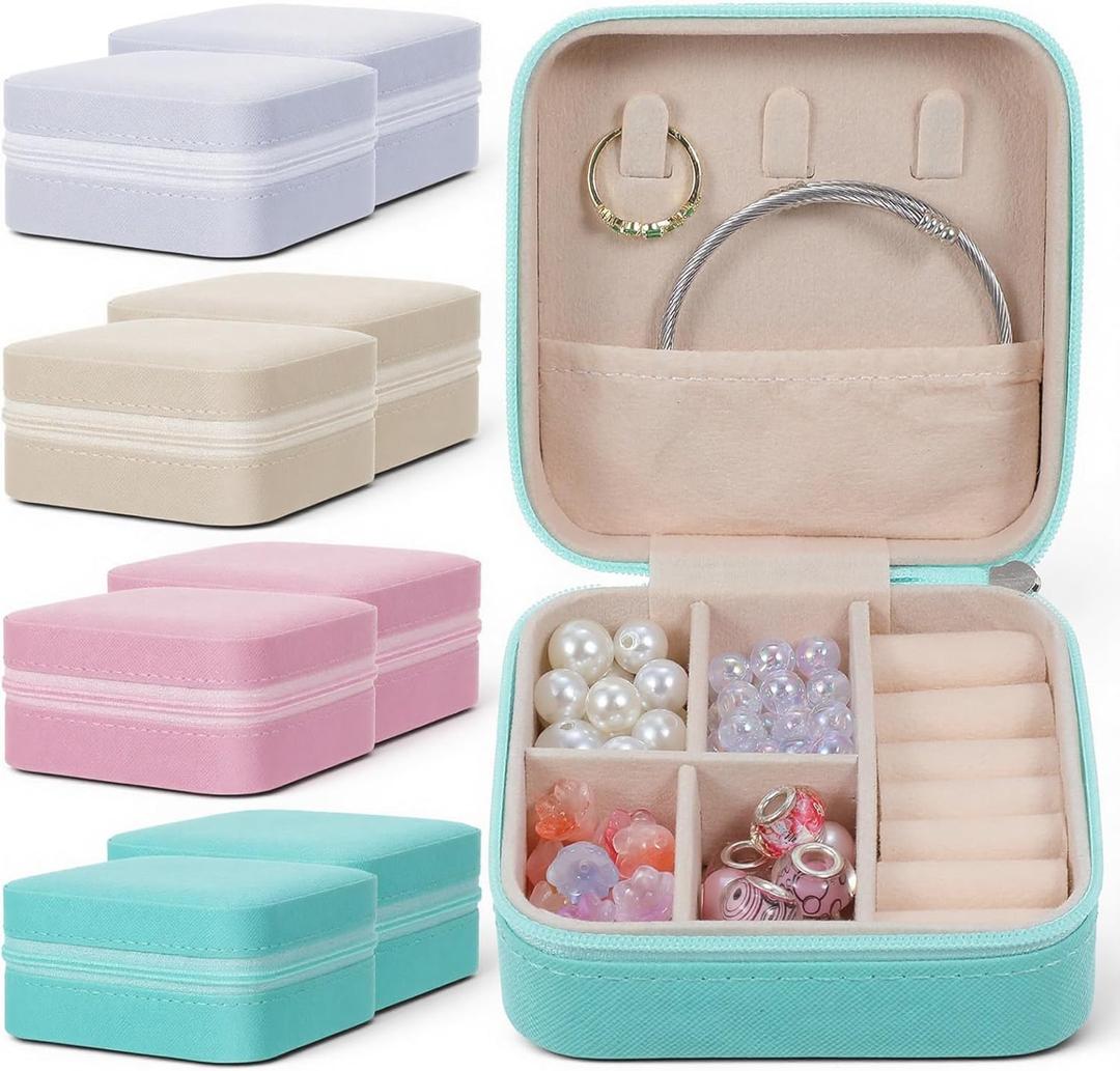 Mini Travel Jewelry Case, Portable Jewelry Organizer Box, Multi-Compartment Storage for Earrings, Necklaces, Rings, Gift for Women, Girls, 8 Pcs, 4 Colors