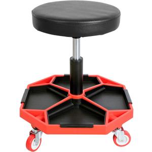 Torin ATRXF8308B Pneumatic Mechanic Stool/Rolling Shop Creeper Seat with Adjustable Height and 4 Removable Tool Trays, 300 lb Capacity, Black/Red