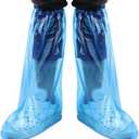 Disposable Shoe Covers Blue Rain Shoes and Boots Cover Plastic Long Shoe Cover Clear Waterproof Anti-Slip Overshoe for Women Men Water Boots Cover Rainy Day Use Cover (20 Pack(10 Pairs))