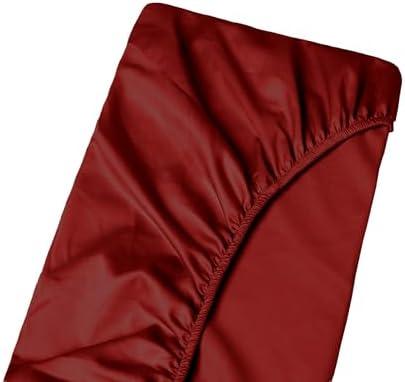 Twin-XL Size Fitted Sheet Only - 700-Thread Count 100% Pure Egyptian Cotton, 12 inches Deep Pockets Fitted Sheet, Soft, Breathable, Sateen Weave - Burgundy Color