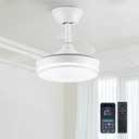 STERREN 30" Retractable Ceiling Fans with Lights, Dimmable LED Ceiling Fan Remote Control, Modern Small Fan Light for Bedroom Living Room Dinning Room Kitchen, 3000K-6500K, 6 Speed (White)