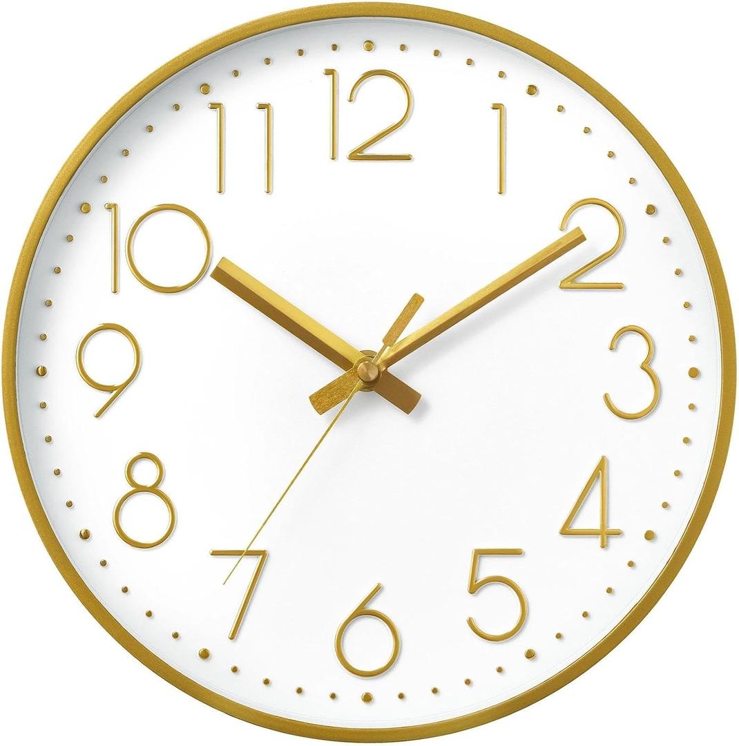 DAXSMY Wall Clock - 8 Inch Silent Non-Ticking Modern 3D Wall Clocks Battery Operated - Decorative Clock for Kitchen, Home Office, Bathroom, Bedroom(Gold)