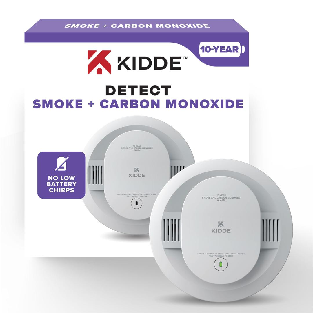 Kidde Smoke and Carbon Monoxide Detector, 10-Year Battery Powered, LED Status Lights, 85 dB Alarm, 5-inches