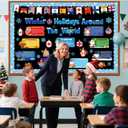 Funrous 71 Pcs Winter Bulletin Board Set Holidays Around the World Board with Christmas Chinese New Year Kwanzaa Diwali Hanukkah Winter Solstice Cutouts for Xmas Party School Classroom Home Wall Decor