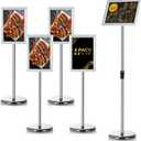 LEIFIDE 4 Pack Sign Holder Stand 8.5 x 11'' Adjustable Heavy Duty Pedestal Floor Sign Holder Poster Stand for Outdoor Indoor Advertising, Vertical & Horizontal Displayed(Silver,Mitred Corner)