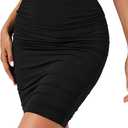 LYANER Women's Mini Skirt High Waist Ruched Bodycon Skirts Sexy Double Lined Mesh Short Skirt (Black-no Mesh)
