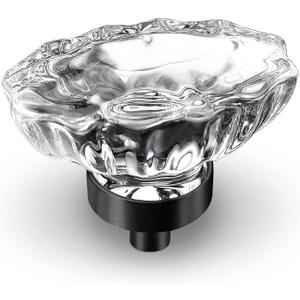 Crystal Cabinet Knobs, 8 Pack Vintage Cabinet Dresser Knob Single Hole Matte Black Decorative Drawer Knob Crystal Knobs for Cabinets Kitchen Cupboard Bathroom, Oval Flower Design