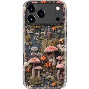 for iPhone 17 Pro Case, Wireless Charging Compatible, Dual-Layer Soft Silicone + Hard Shell with Cute Aesthetic Wildflower Design,Protective Phone Cover for Women - Mushroom Forest
