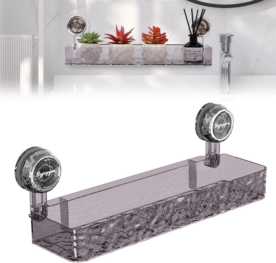 Corrugated Suction Cup Storage Holder, Movable Suction Cup Shower Shelf, No-Drill Wall Mounted Storage Holder for Bathroom Kitchen Storage Rack Shelf Showers Accessories, Glacier Pattern (Dark Grey)