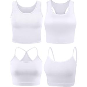 Boao 4 Pieces Crop Tops for Women, Basic Workout Tops Spaghetti Strap Tank Tops Sleeveless Racerback Cami for Sports Gym (Large, White)