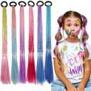 Girl colored hair extensions, braided ponytails for hair extensions, girl hair accessories, children's colored braids, 6 crazy daily accessory headbands(6PCS Mix Color)