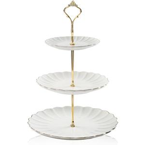 Sweejar 3 Tier Ceramic Cake Stand Wedding, Dessert Cupcake Stand for Tea Party Serving Platter (White)