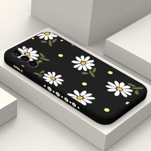 LEECG for Samsung Galaxy S21 Plus Case, Floral Creative Sides Fashionablee Designs Soft Silicone Slim Phone Cover for Samsung S21 Plus, Daisy Black