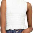 Women Shirred Tank Top Ruffle Sleeveless Tanks Frill Smocked Halter Cami Tops Summer Streetwear (Medium)