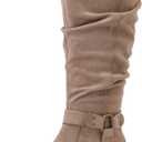 Luoika Women's Extra Wide Calf Knee High Boots, Wide Width Slouchy Knee-High Boots Low Stacked Heel Winter Fall Plus Size Boots. 231109 Beige 9.5XW