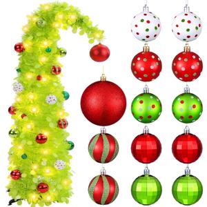 5ft Christmas Tree with Stand Artificial Lime Green Whimsical Bendable Christmas Tree with 13 Pcs Red Green Ball Ornaments Xmas for Room Tabletop Decor Holiday Indoor Outdoor(Cute Style)