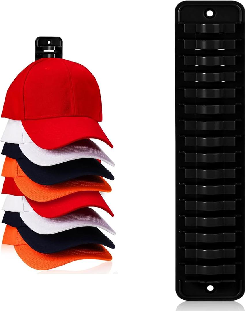 Hat Organizer for Baseball Caps, 1 Pack Hat Rack Adhesive Hat Hooks for Wall Hold Up to 16 hats, Hat Storage Display Hat Hanger Holder for Door Closet, Patent Pending (Black)