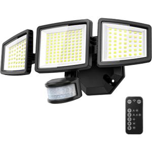 LED Security Lights Motion Sensor Light Outdoor, 7000LM, 6500K, Waterproof, Flood Light Outdoor Motion Detector with Adjustable 3 Head, Hardwired Wall Light for Entryway, Yard, Garage (1 Pack, Black 02)