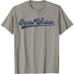 Social Worker Cute Vintage Graphic Social Work T-Shirt (Gray, S)