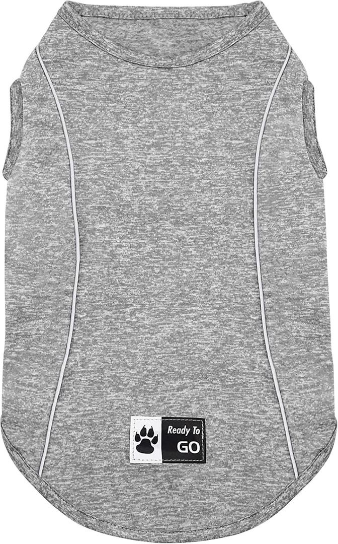 KYEESE Dog Shirts Quick Dry Reflective Lightweight Soft Dog T-Shirt Tank Top Breathable Stretchy Sleeveless Vest Pet Tee Shirts for Small Medium Dogs (Medium (7-13lbs), 2#Grey)
