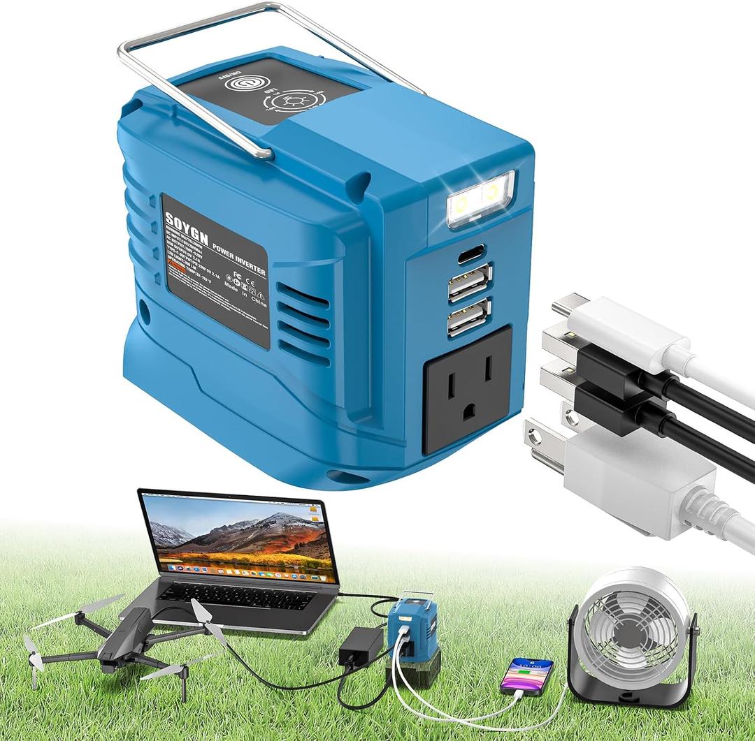 Power Inverter for Makita 18V Battery: Portable Power Supply Inverter Convert - 200W DC 18V to AC 110V~120V Battery Powered Outlet with 2 USB&AC&Type-C Phone Charger Power Station