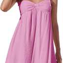 Women Sexy Tie Shoulder Cami Dress Casual Loose Sleeveless Backless Spaghetti Strap Ruched Layered Flowy Dress (Pink, M)