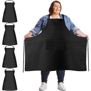 Plus Size Chef Aprons Extra Large Adjustable Unisex Kitchen Aprons with 2 Pockets for Women Men Cooking Working (Black)