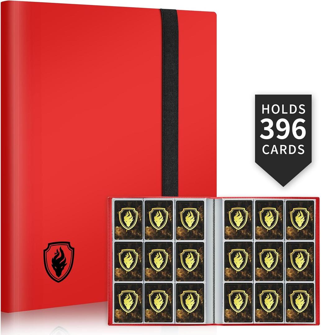 Card Binder 9 Pocket, Fabmaker 396 Pockets Trading Card Binder, Premium Collector Card Album for Standard Cards, Side Loading Card Collection Folder for Game Cards, Sport Cards, Red