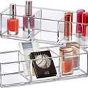 Amazing Abby - Glamour - 2-Pack Acrylic 3-Compartment Makeup Organizer, Transparent Plastic Lipstick Holder, Perfect Bathroom Vanity Storage Solution for Lipsticks, Nail Polishes, and More