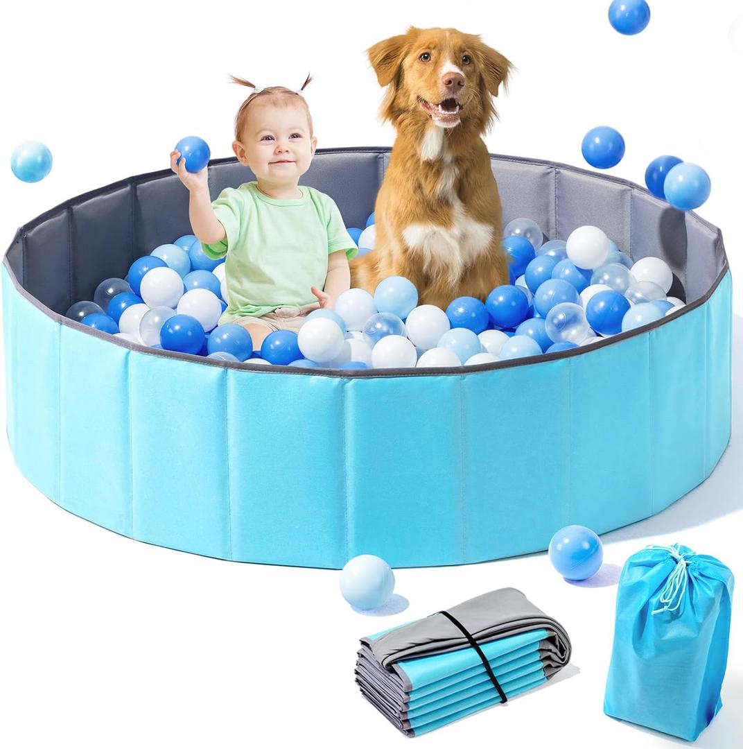 Hikiddy Large Ball Pit for Toddlers - 44in Baby Ball Pool with Playmat, Hold Over 1000 Balls, Foldable Play Pit for Kids Dogs Indoor and Outdoor Games, Party Toys Gifts, Balls Not Include (Blue)