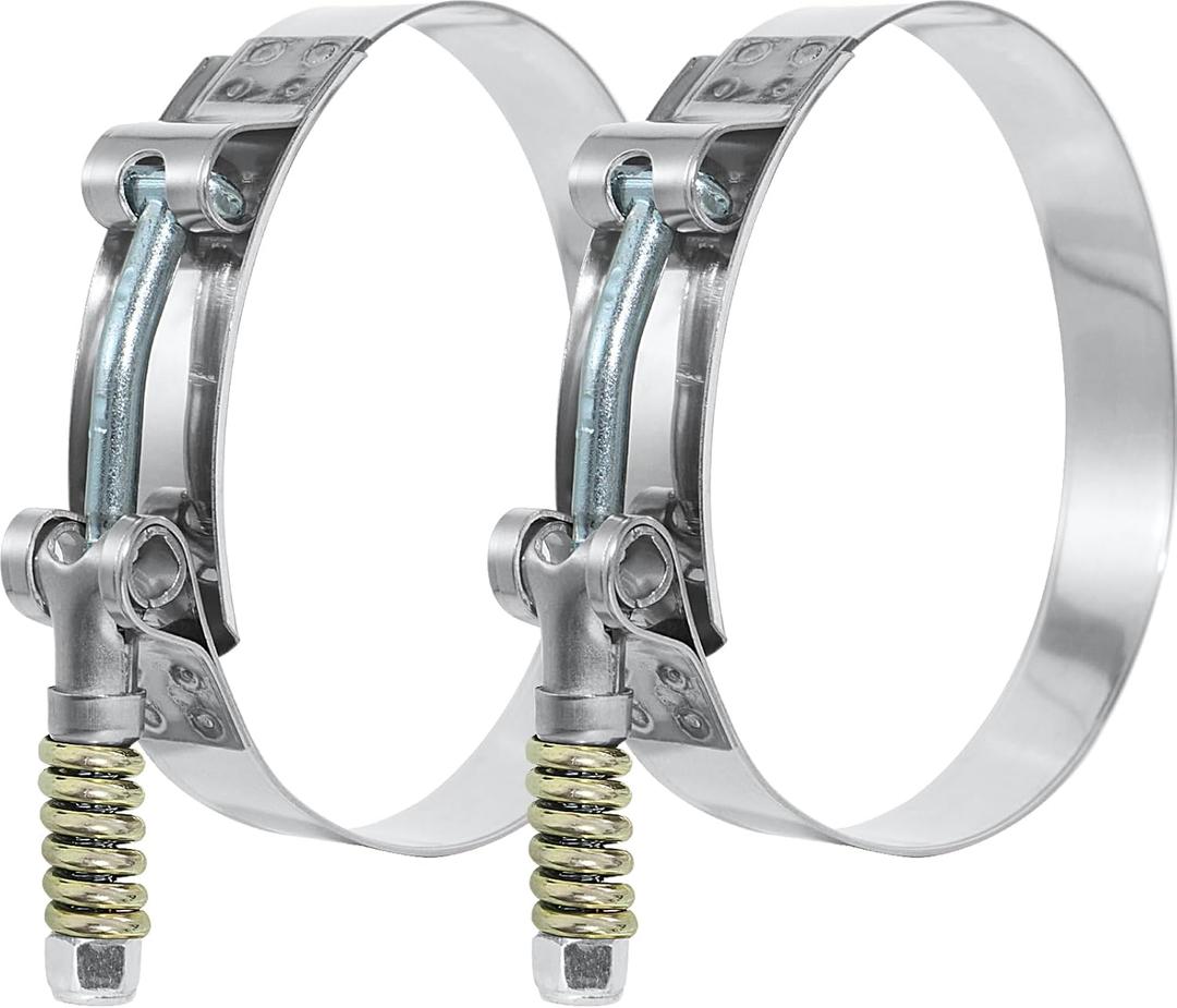 4.25 inch T-Bolt Hose Clamps, Stainless Steel Hose Clamp with Reinforcement Spring for 4.25" Diameter Pipe, Turbo Intake Intercooler Clamp Working Range 4"-4.25"(102-109mm), Pack of 2