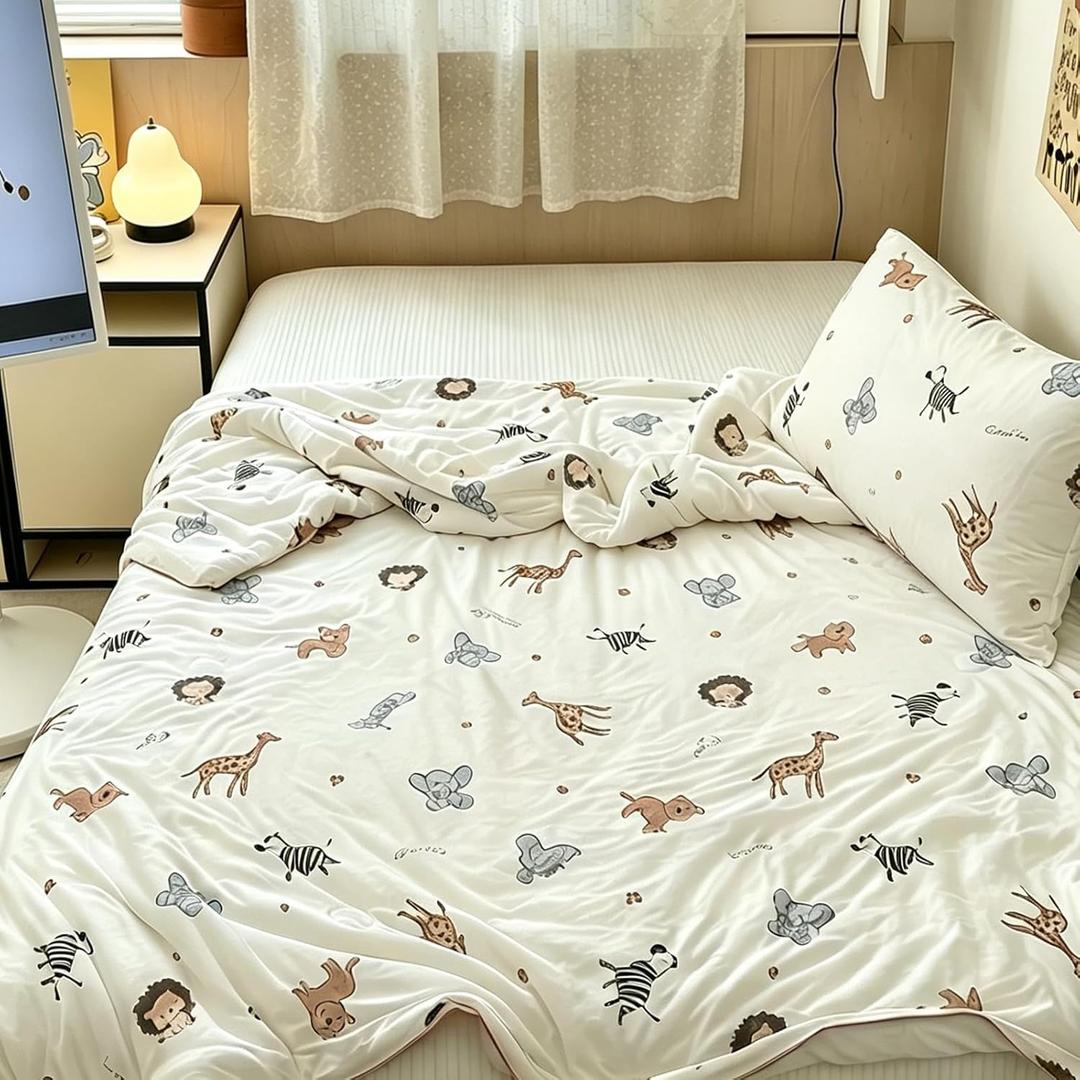 MorroMorn Toddler Bedding Set, Super Soft Baby Blanket Neutral Toddler Comforter Sets - 2 PCS Bed Set with Pillowcase Lightweight Breathable for Girls Boys Kids Infant Summer Spring Fall (Animals)
