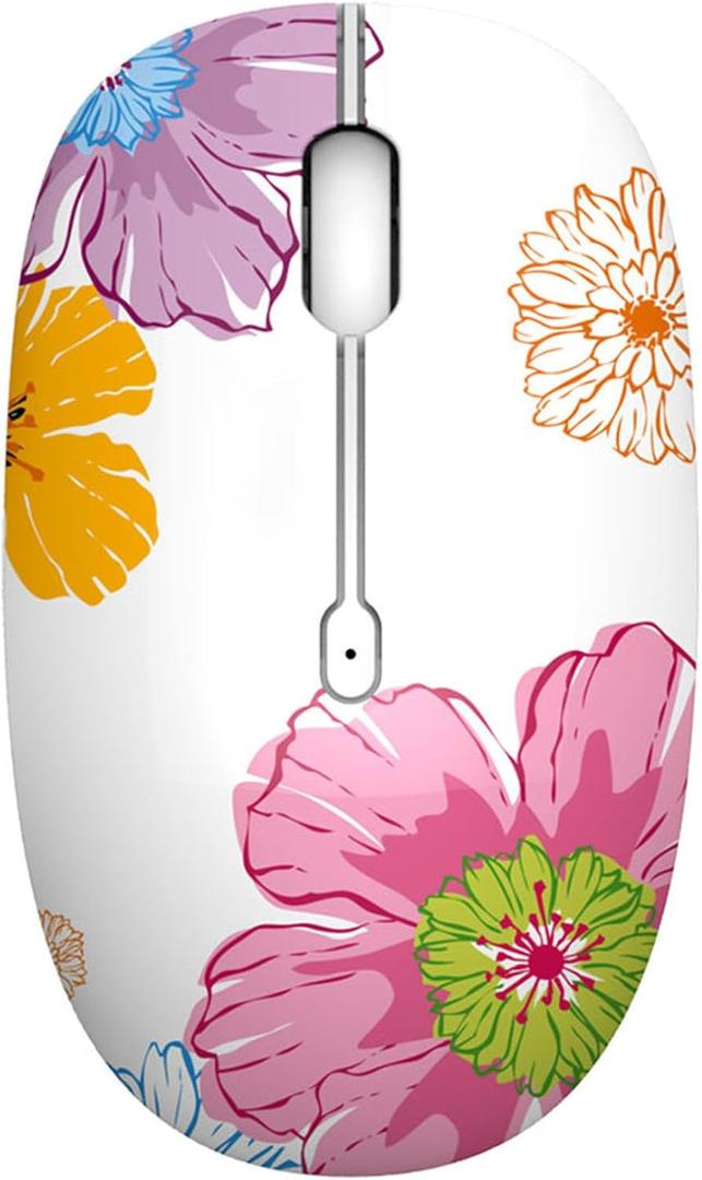 TENMOS M101 Wireless Mouse Cute Silent Computer Mice with USB Receiver, 2.4G Optical Wireless Travel Mouse 1600 DPI for Laptop, Notebook, PC, Computer (Flower)