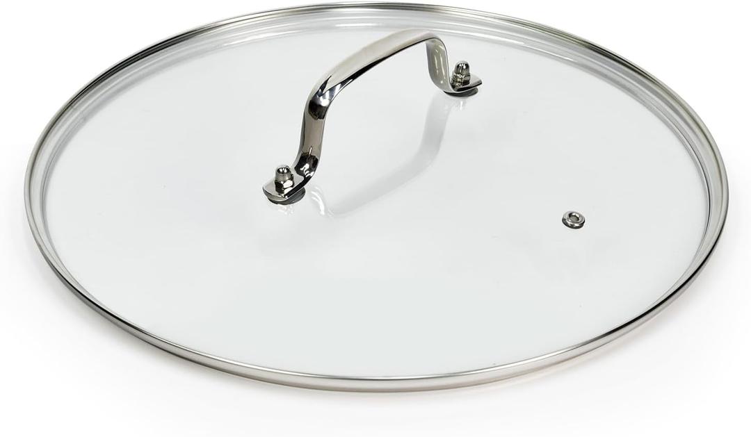 12 IN Glass Lid with Stainless Steel Handle for Frying Pan, Tempered Replacement Cover Compatible for All Cookware for Skillets, Round Cast Iron, Cast Aluminium, Stainless Steel Pans & Pots (Silvery Handle)