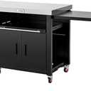 Grill Table,Outdoor Kitchen with Cabinet Outdoor Grill Table with 2 Foldable Side Tables Stainless Steel Top for Outdoor Kitchen Cabinets, Bar Cart, Movable Grill Cart with Pull-Out Plate, L74x W24