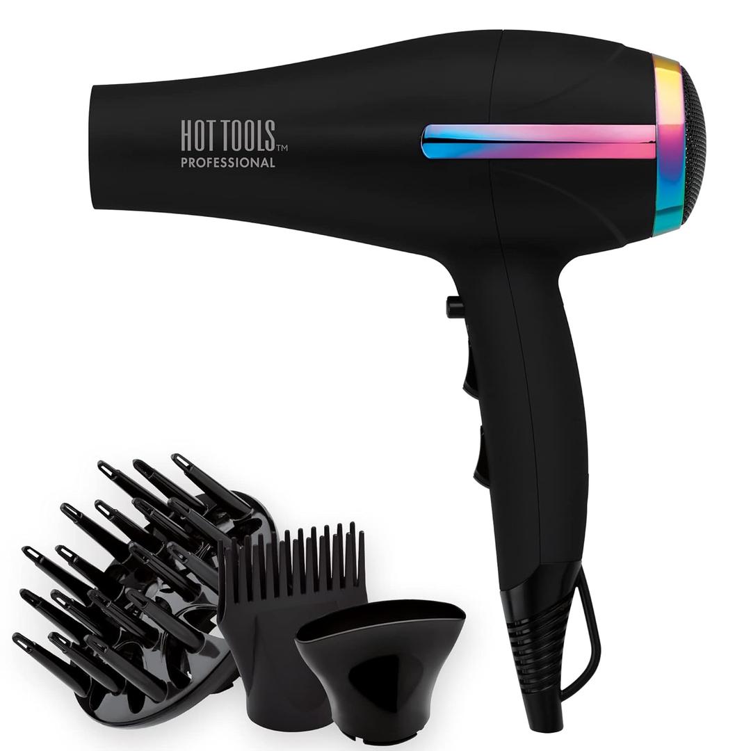 HOT TOOLS Professional Ceramic Rainbow Hair Dryer - Fast Drying Blow Dryer with Quiet Operation and Ion Technology for Long-Lasting and Shinier Hair - 1875 Watts (Multicolor)