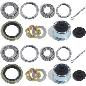 2Sets L68149 L44649 Trailer Axle Hub Bearings Kit with 171255TB Grease Seals, 1.98'' Trailer Dust Caps, Cotter Pins, Axle Nuts & Washers for 3500 lbs 1-3/8'' to 1-1/16'' #84 Spindle