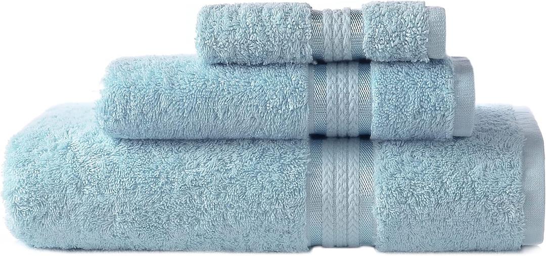 COTTON CRAFT Ultra Soft 3 Piece Towel Set - 1 Oversized Large Bath Towel,1 Hand Towel,1 Washcloth - Absorbent Quick Dry Everyday Luxury Hotel Bathroom Spa Gym Shower Pool Travel-100% Cotton-Light Blue