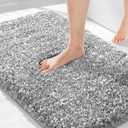 Yimobra Bathroom Rugs Non Slip Washable 36X24, Ultra Soft and Water Absorbent Bath Mats, Plush Fluffy Shower Mat Outside, Luxury Microfiber Thick Matts for Bathroom Floor/Tub, Light Gray and White