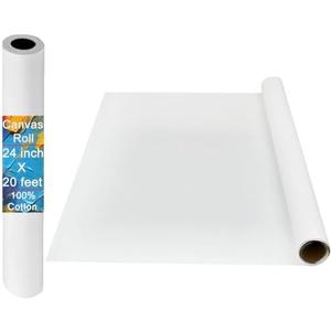 Canvases for Painting, 24 Inch x 20 Feet 100% Cotton Large Canvas Roll for Painting, Blank Oil Painting Canvas Paper Roll for Artist Quality for Acrylic, Pouring Watercolor & Oil Painting