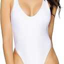 RELLECIGA Women's One Piece Thong Swimsuit (Medium, White)