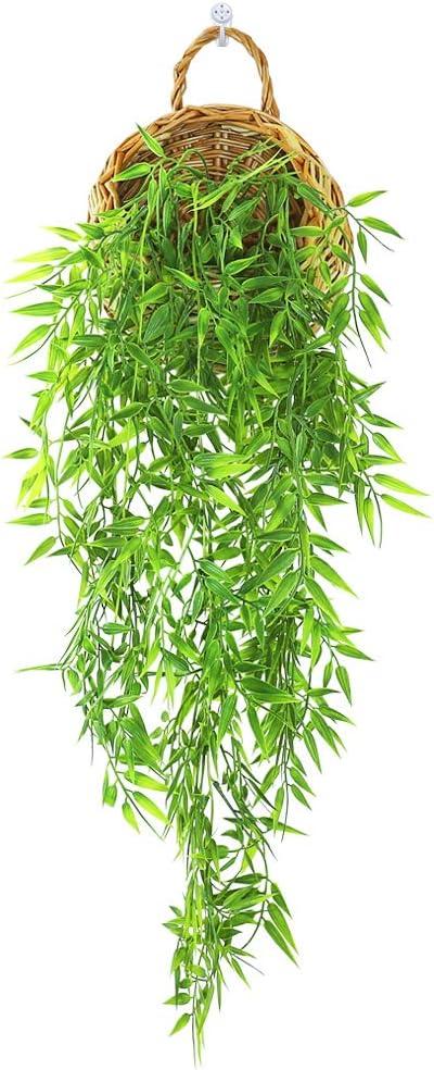 ANZOME Artificial Hanging Plants with Wall Basket, 2.7ft Faux Bamboo Vines for Shelf Decor, Fake Potted Greenery for Bathroom, Kitchen Cabinet Top (DIY Shapeable Set)