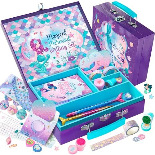 CORALMEE Mermaid Stationery Set for Girls  Art and Letter Writing Kit with Storage Case - Ideal Birthday Gift for Kids Ages 4-12 - Perfect for Preteen Crafts and Toys