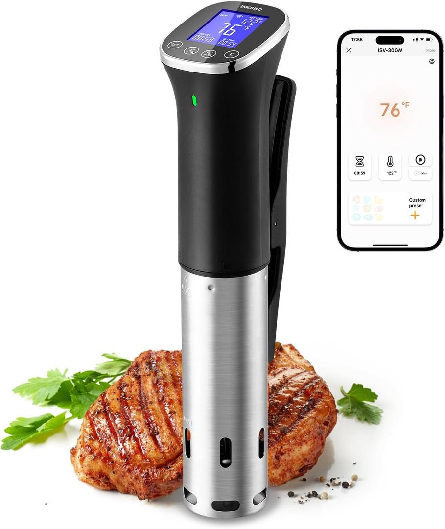 Inkbird WIFI Sous Vide Cooker ISV-300W, 1000 Watts Sous-Vide Machine with 14 Preset Recipes, 3D Fast-Heating Thermal Immersion Circulator with Timer for Father (ISV-300W)