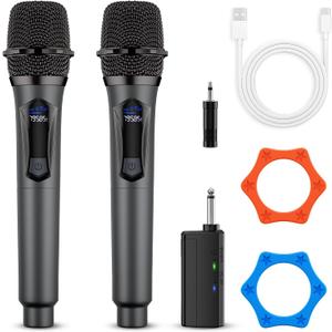 Wireless Microphone,Professional Dual Handheld Cordless Dynamic Mic System with Rechargeable Receiver,Plug & Play,Compatible with karaoke machines and PA systems for Speech,Church,Wedding,DJ,Party