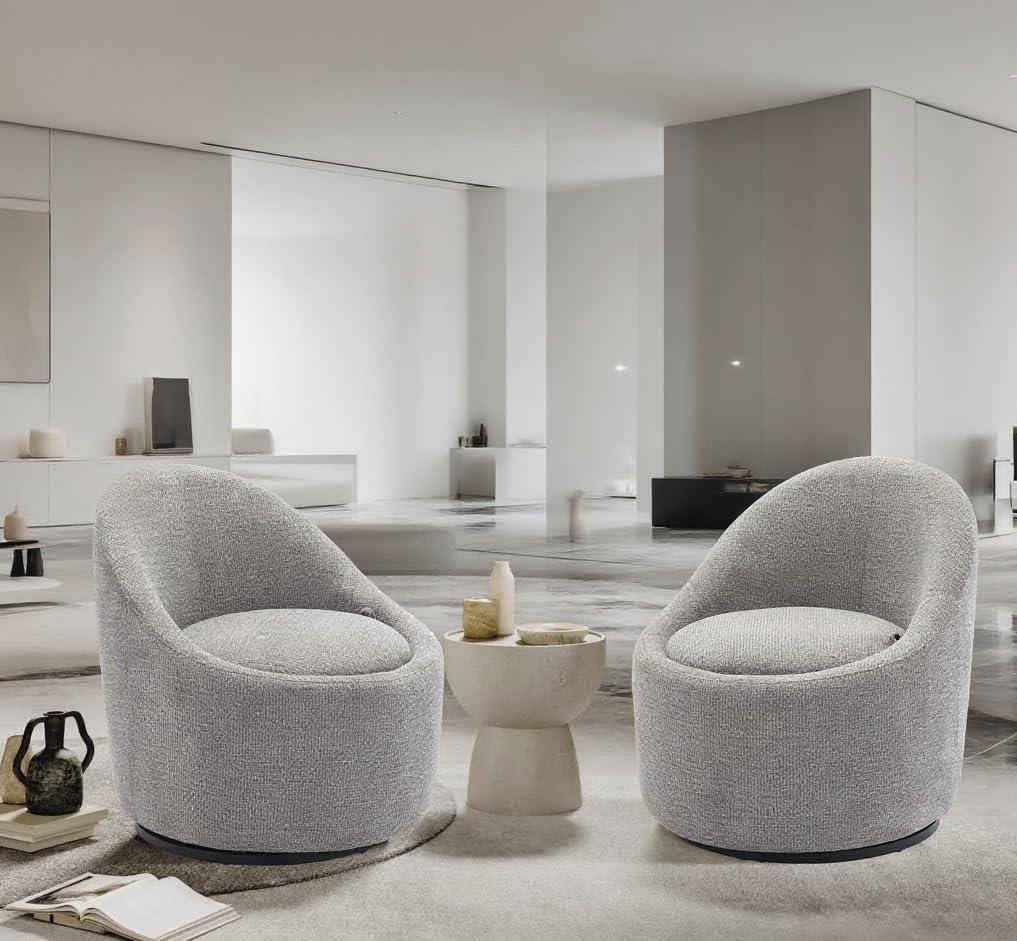 COLAMY Swivel Chair Set of 2, 360 Degree Cuddle Barrel Chairs with Hidden Storage, Modern Small Round Accent Chair, Single Sofa Chairs for Living Room, Bedroom, Office-LightGrey
