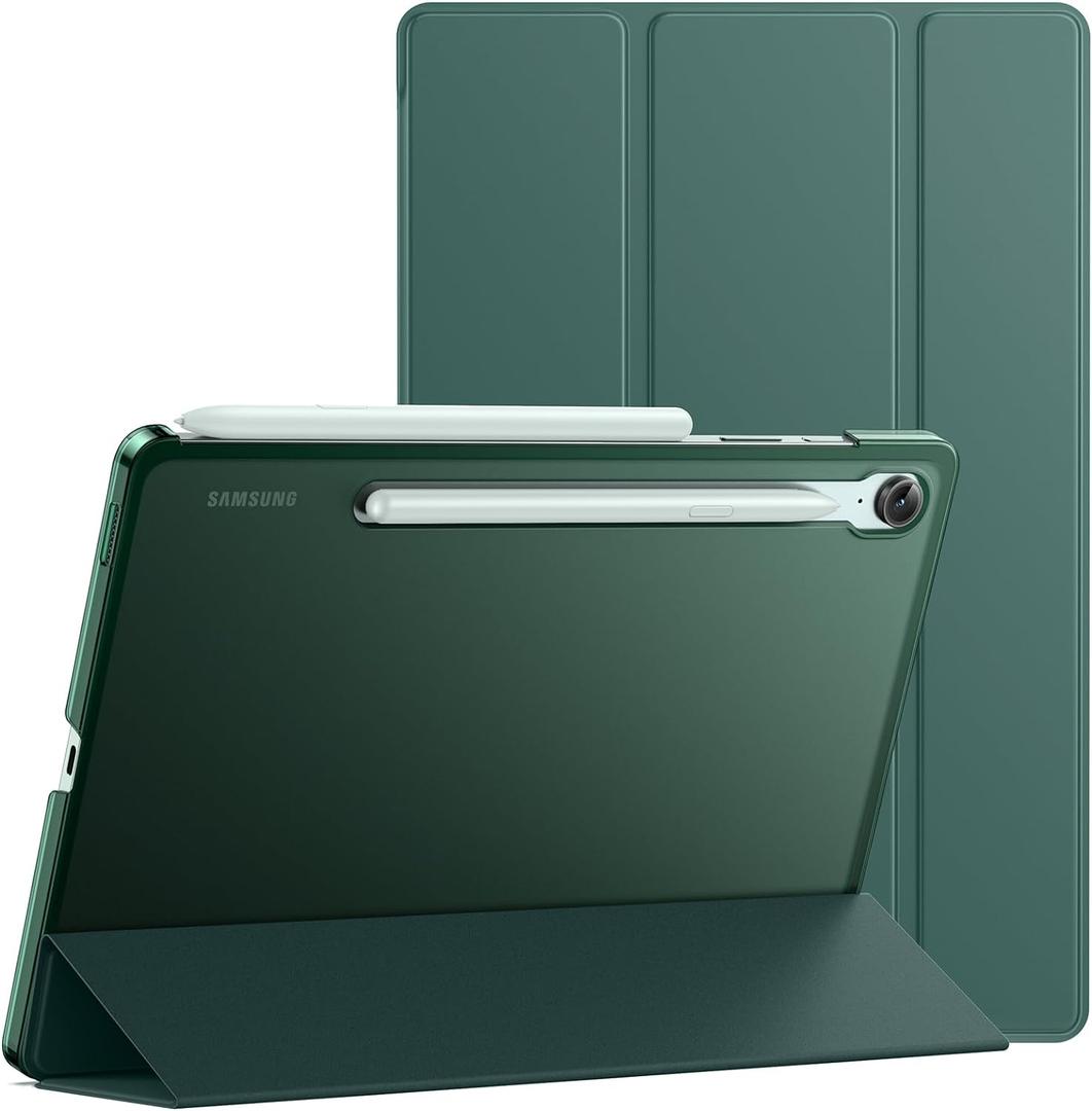 JETech Case for Samsung Galaxy Tab S10 Lite / S10 FE / S9 FE 10.9-Inch, Slim Translucent Back Tri-Fold Stand Protective Tablet Cover, Support S Pen Charging, Auto Wake/Sleep (Midnight Green)