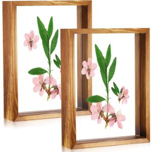 Yalikop 2 Pcs 5 x 7 Floating Picture Frames Wooden Pressed Flower Frame Double Acrylic Rustic Artwork Wall and Tabletop Display Photo, Gift for Family Friends Wedding DIY Gifts