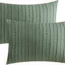 JELLYMONI Pillowcases Standard Size Green 2 Pack Boho Striped Bed Pillow Covers 20x26in Polyester Envelope Pillow Shams Tufted Bohemian Textured (Pillows are not Included)