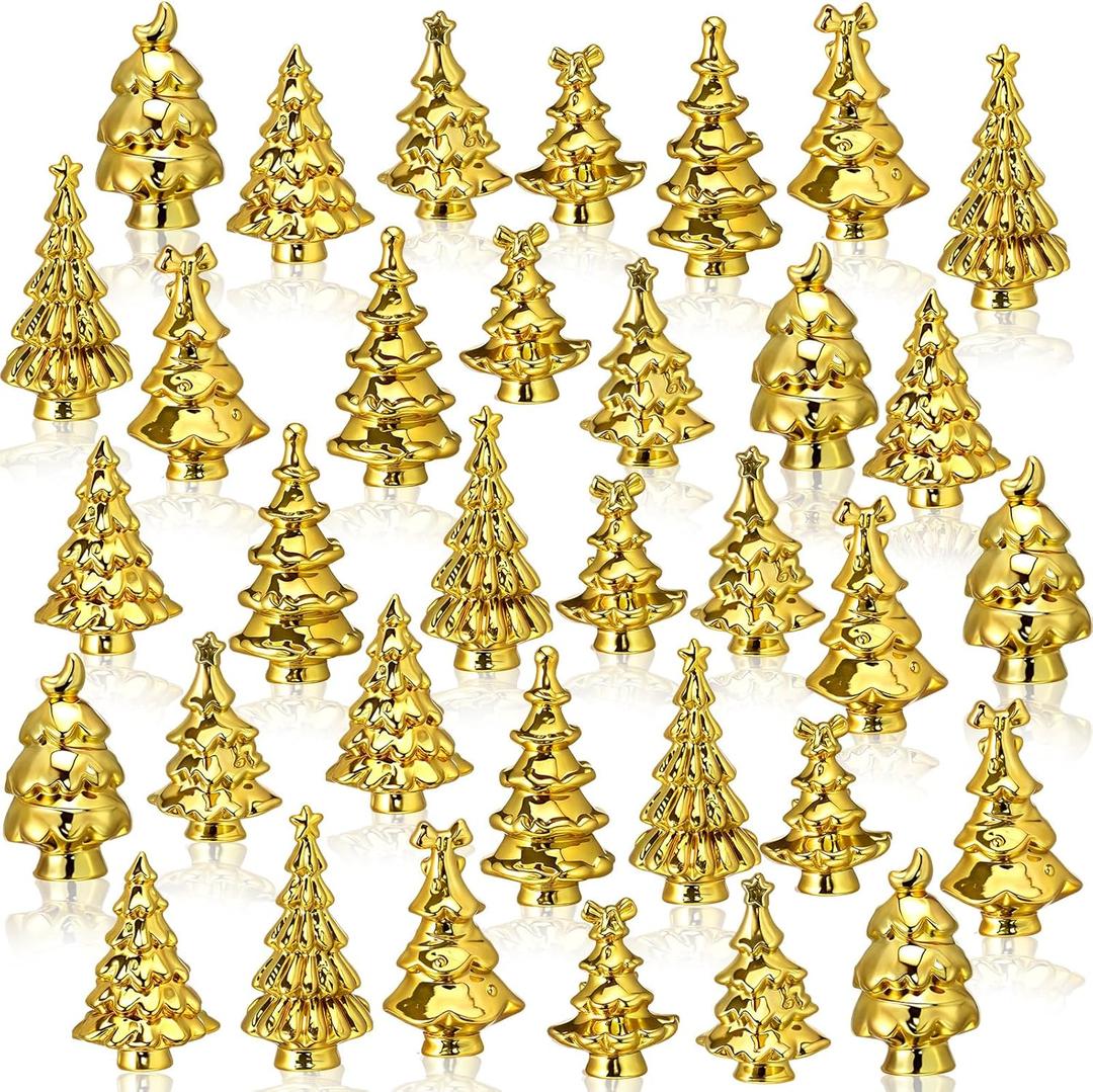 Thyle 140 Pcs Mini Golden Christmas Trees for Xmas Decorations Christmas Vase Filler Small Golden Xmas Tree Statue for Home Table Scatters Stocking Stuffers Favor Vase Filler